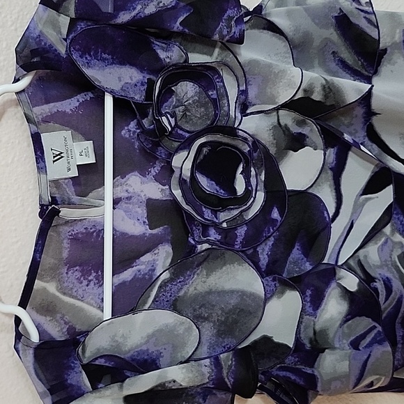 Worthington Petite Large Women's Purple Flower Blouse - Picture 2 of 5
